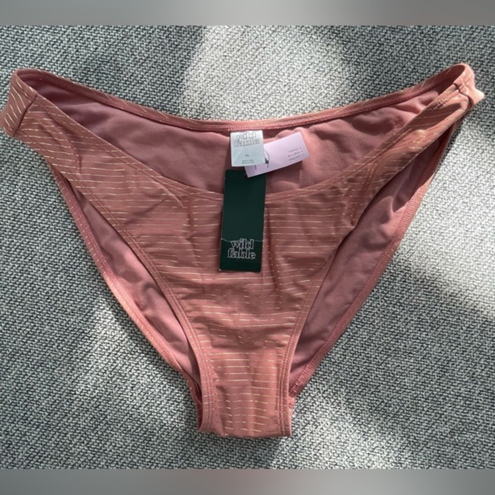 Pink Bikini Bottom with Gold Stripes